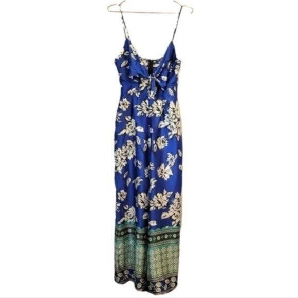 Zara | Floral Cut out Wide Flare Leg Jumpsuit Blue Green - Picture 1 of 12